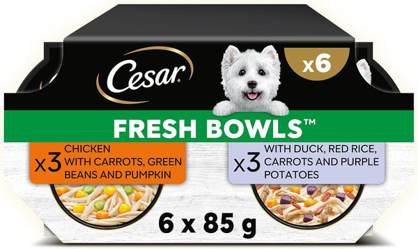 CESAR Fresh Bowl Adult Dog Chicken & Duck Taster Multipack 6x85g (Pack of 4)