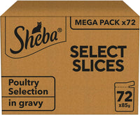 Sheba Select Slices in Gravy – Poultry Selection – Wet cat food pouches for adult cats – 72 x 85g pack